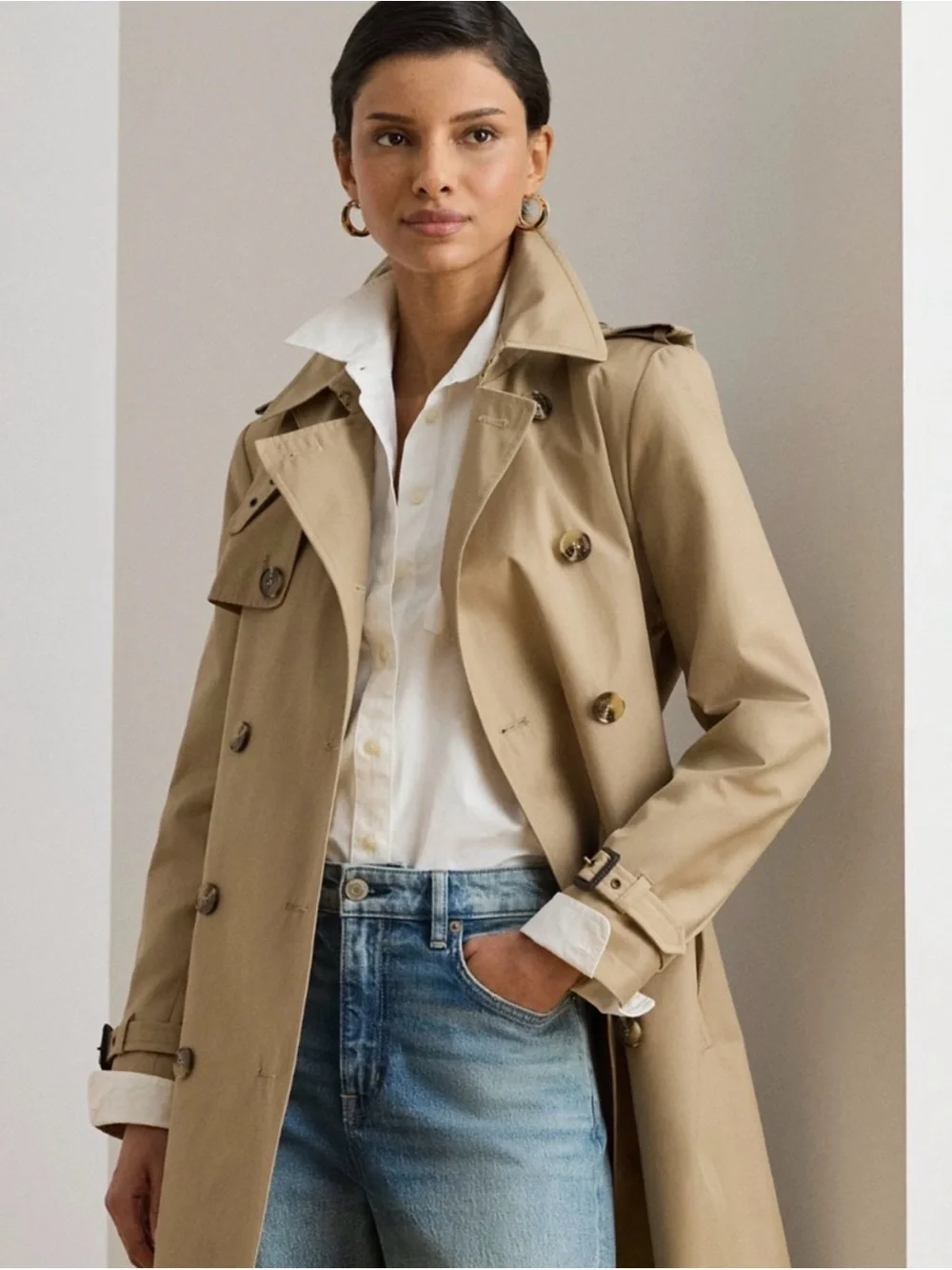 Ralph Lauren Double-Breasted Cotton-Blend Trench Coat Size XL